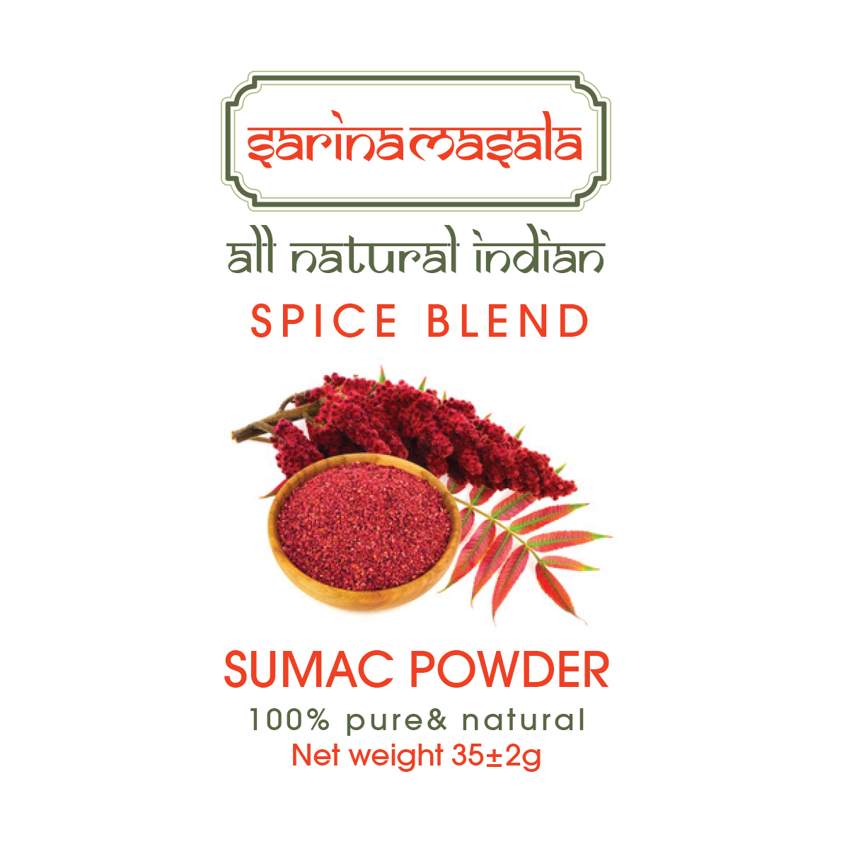 ادویه پودرخالص گل سماق قهوه ای فوق اعلا سارینا ماسالا Pure Sumac Powder